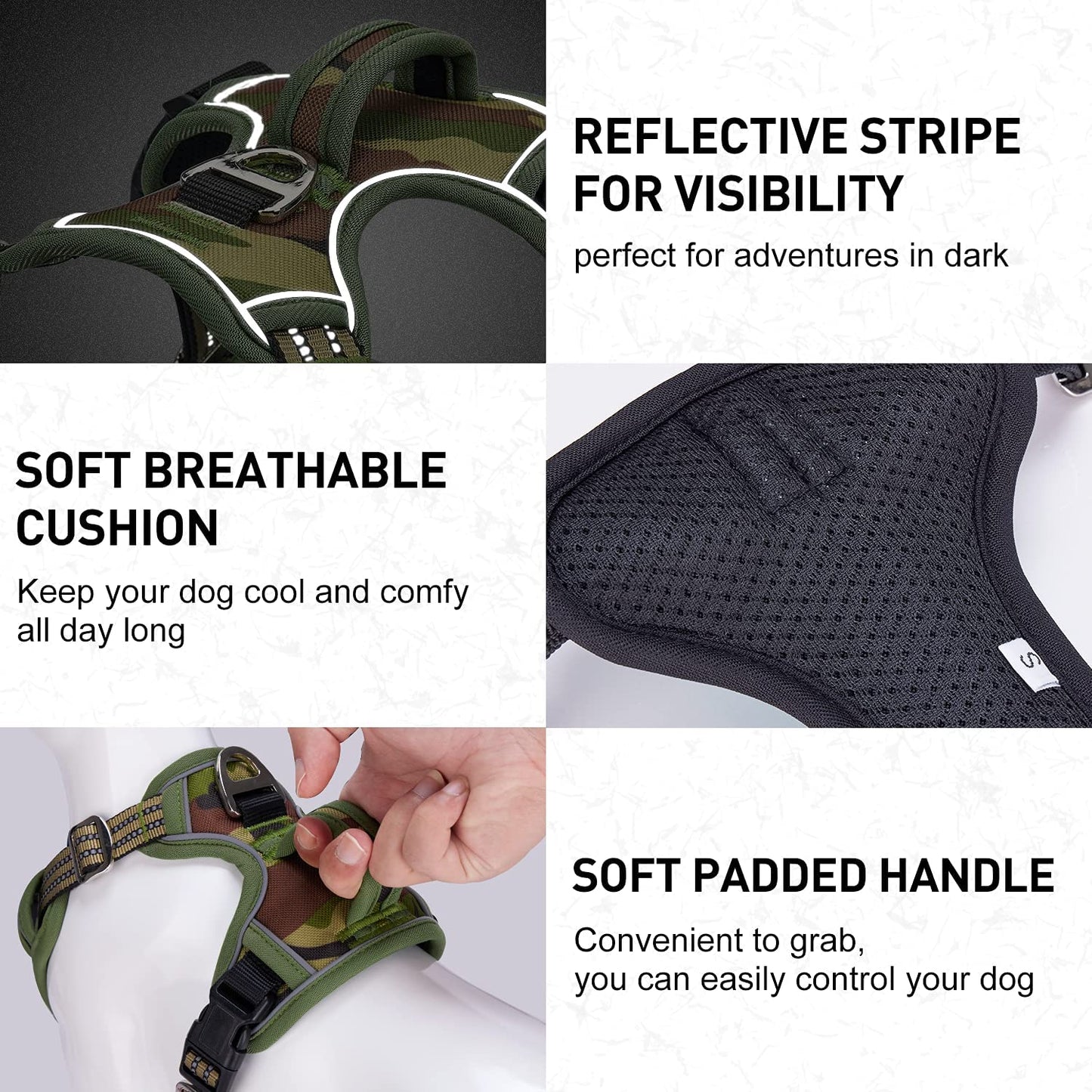 Dog Harness for Large Dogs No Pull with Handle 2 Metal Leash Clips, Adjustable Reflective Puppy Harness, Breathable Camo Oxford Padded Vest Easy Control Front Clip for Medium Large Dogs Animals & Pet Supplies > Pet Supplies > Dog Supplies > Dog Apparel Dociote   