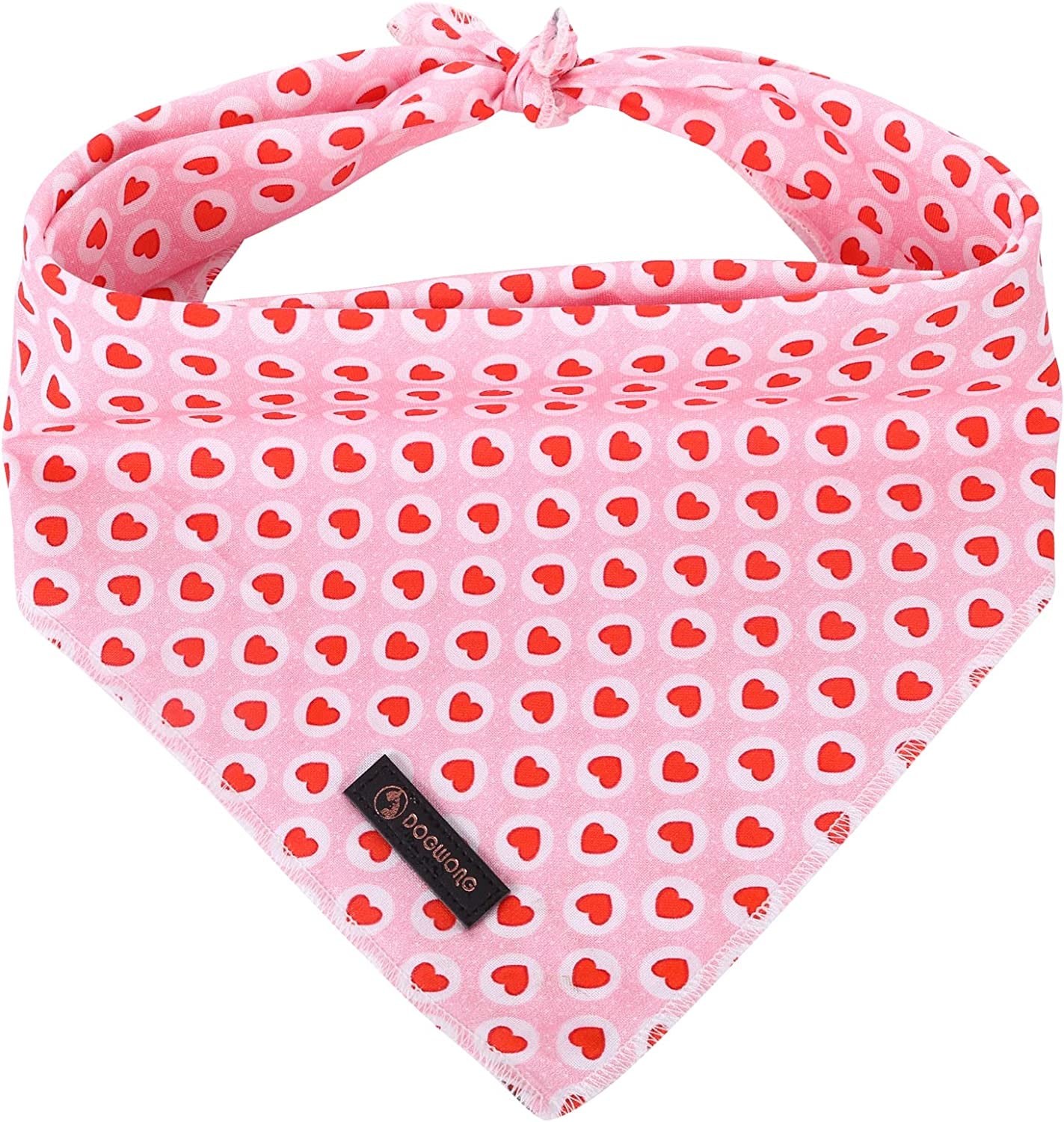 DOGWONG Valentine Dog Bandana, Cotton Washable Soft Dog Scarf Holiday Pink Heart Dog Bib Scarf Boy Girl Bandana Square Adjustable Dog Bandanas for Small Medium Large Dogs Animals & Pet Supplies > Pet Supplies > Dog Supplies > Dog Apparel DOGWONG   