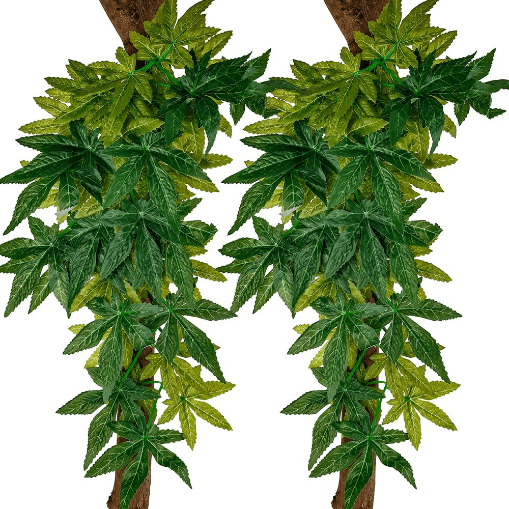 Abizoo Reptile Leaves,2 Pack Hanging Non-Toxic Climbing Terrarium Plant with Suction Cup for Bearded Dragons Lizards Geckos Snake Pets Hermit Crab and Tank Habitat Decoration Animals & Pet Supplies > Pet Supplies > Reptile & Amphibian Supplies > Reptile & Amphibian Habitats Abizoo Green  