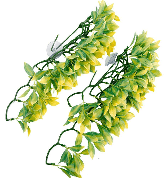 Abizoo Reptile Leaves,2 Pack Hanging Non-Toxic Climbing Terrarium Plant with Suction Cup for Bearded Dragons Lizards Geckos Snake Pets Hermit Crab and Tank Habitat Decoration Animals & Pet Supplies > Pet Supplies > Reptile & Amphibian Supplies > Reptile & Amphibian Habitats Abizoo Yellow  