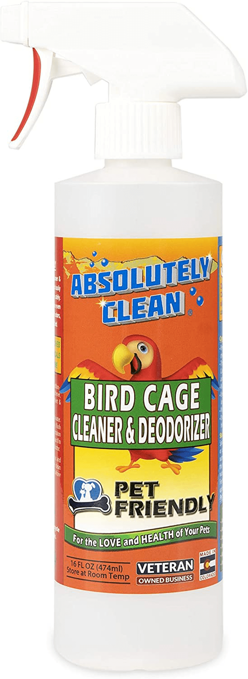Absolutely Clean Amazing Bird Cage Cleaner and Deodorizer - Just Spray/Wipe - Safely & Easily Removes Bird Messes Quickly and Easily - Made in the USA Animals & Pet Supplies > Pet Supplies > Bird Supplies > Bird Cage Accessories Absolutely Clean 16 oz  