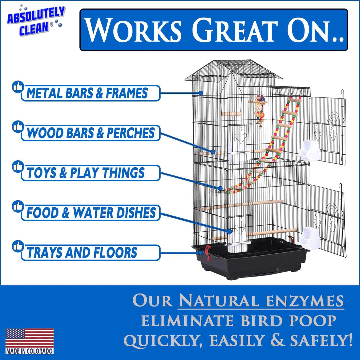 Absolutely Clean Amazing Bird Cage Cleaner and Deodorizer - Just Spray/Wipe - Safely & Easily Removes Bird Messes Quickly and Easily - Made in the USA Animals & Pet Supplies > Pet Supplies > Bird Supplies > Bird Treats Absolutely Clean   