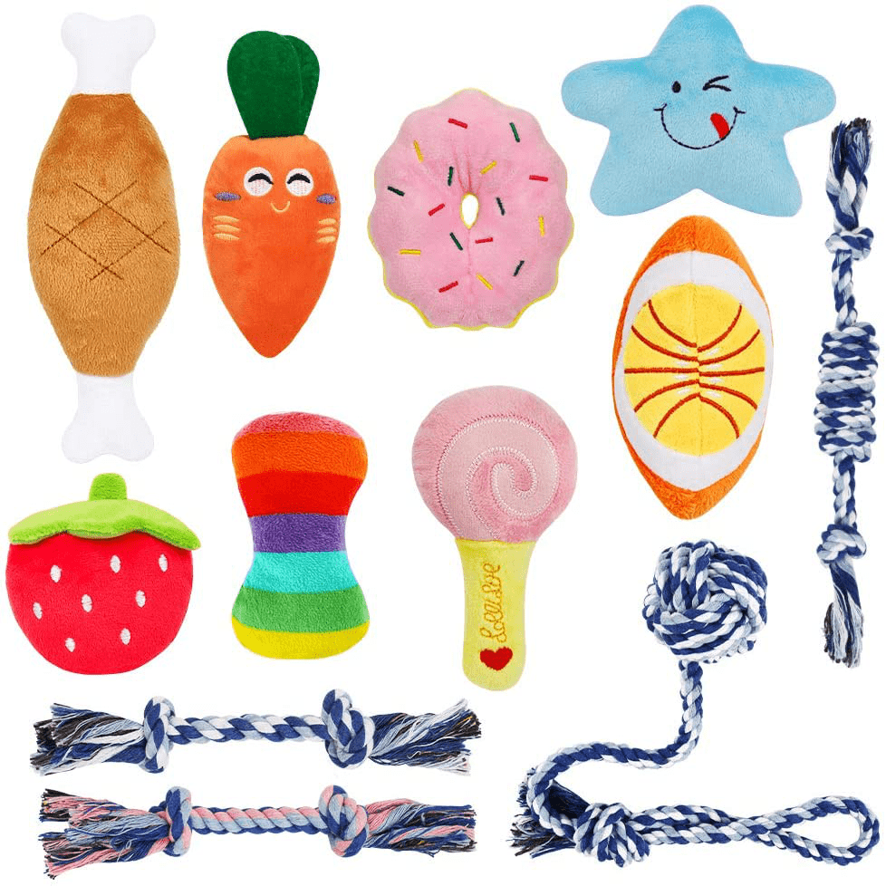 Dog Squeaky Toys for Small Dogs, 12 Pack Puppy Toys for Teething Cute Small  Dog Toys Stuffed Plush Dog Toy Bundle Natural Cotton Puppy Rope Toy Dog