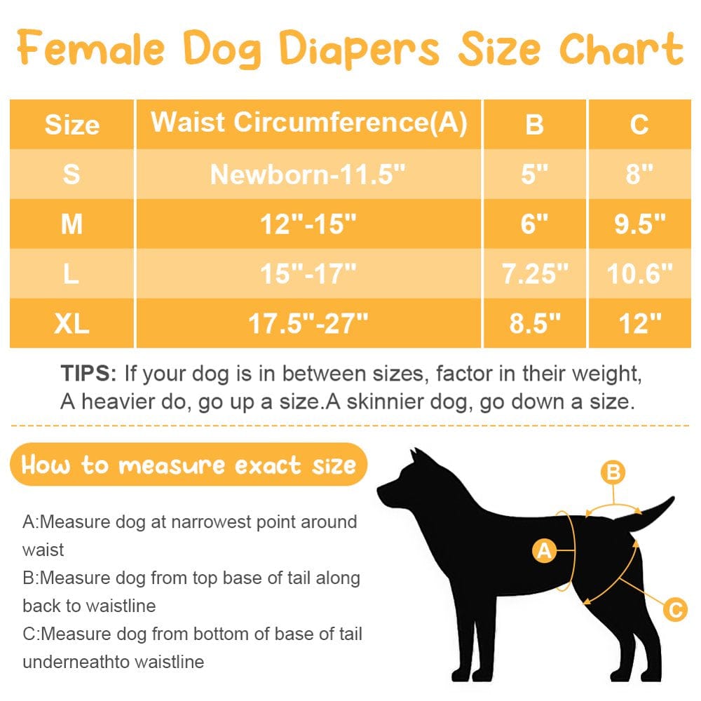 ABUKY Washable Female Dog Diapers (3 Pack) - Reusable Dog Diapers for Female Dogs - Highly Absorbent Dog Dresses for Dogs in Period,Heat or Excitable Urination