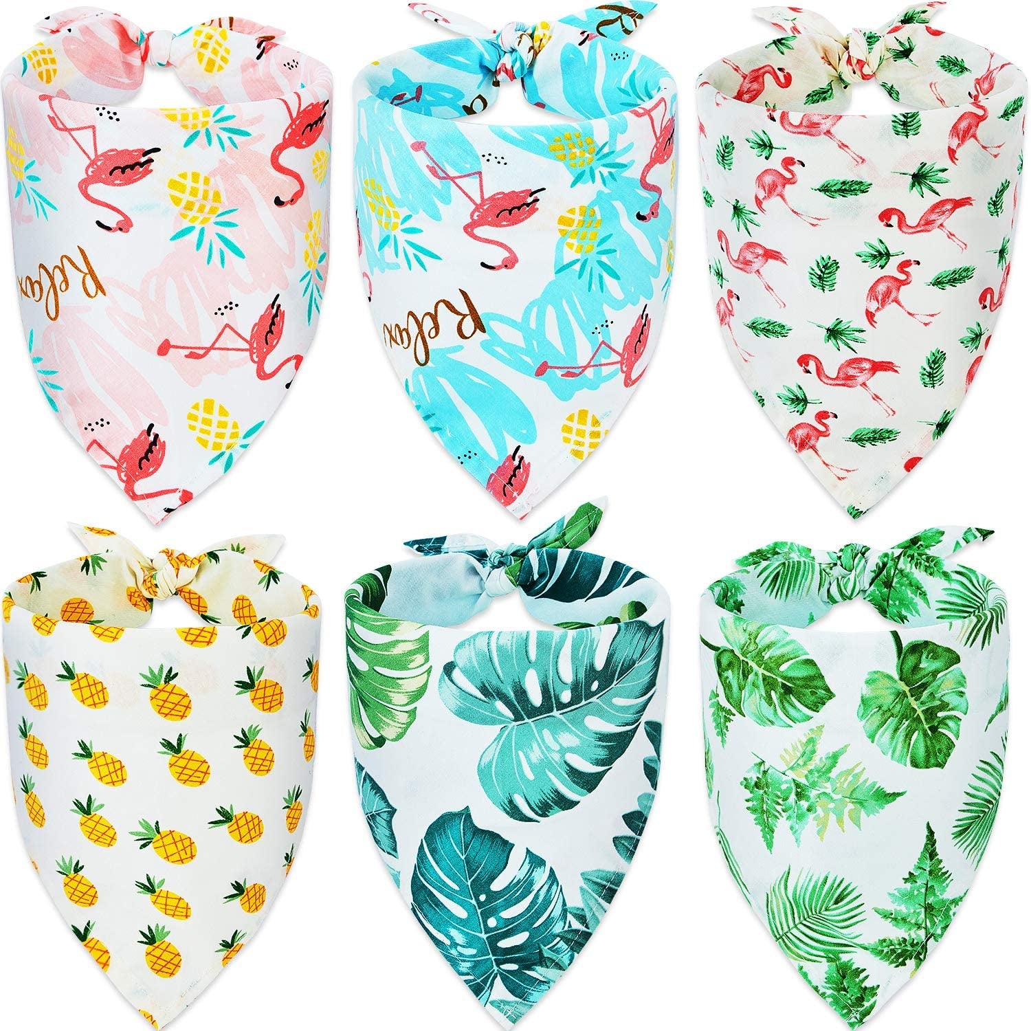 6 Pieces Summer Triangle Dog Bandana Hawaii Dog Bandana Flamingo Triangle Pet Bibs Reversible Dog Scarf Adjustable Washable Pet Kerchief Animals & Pet Supplies > Pet Supplies > Dog Supplies > Dog Apparel Frienda Medium  