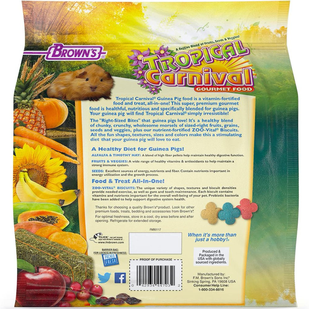 F.M. Brown'S Tropical Carnival Gourmet Guinea Pig Food with Alfalfa and Timothy Hay Pellets - Vitamin-Nutrient Fortified Daily Diet - 5Lb Animals & Pet Supplies > Pet Supplies > Small Animal Supplies > Small Animal Food Brown's   