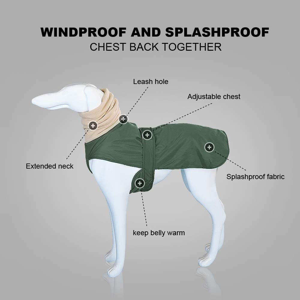 Didog Waterproof Dog Winter Jacket with Turtleneck Scarf, Pets Cold Weather Coats with Soft Warm Fleece Lining,Windproof Snowsuit Outdoor Apparel for Medium Large Dogs,Green Animals & Pet Supplies > Pet Supplies > Dog Supplies > Dog Apparel Didog   