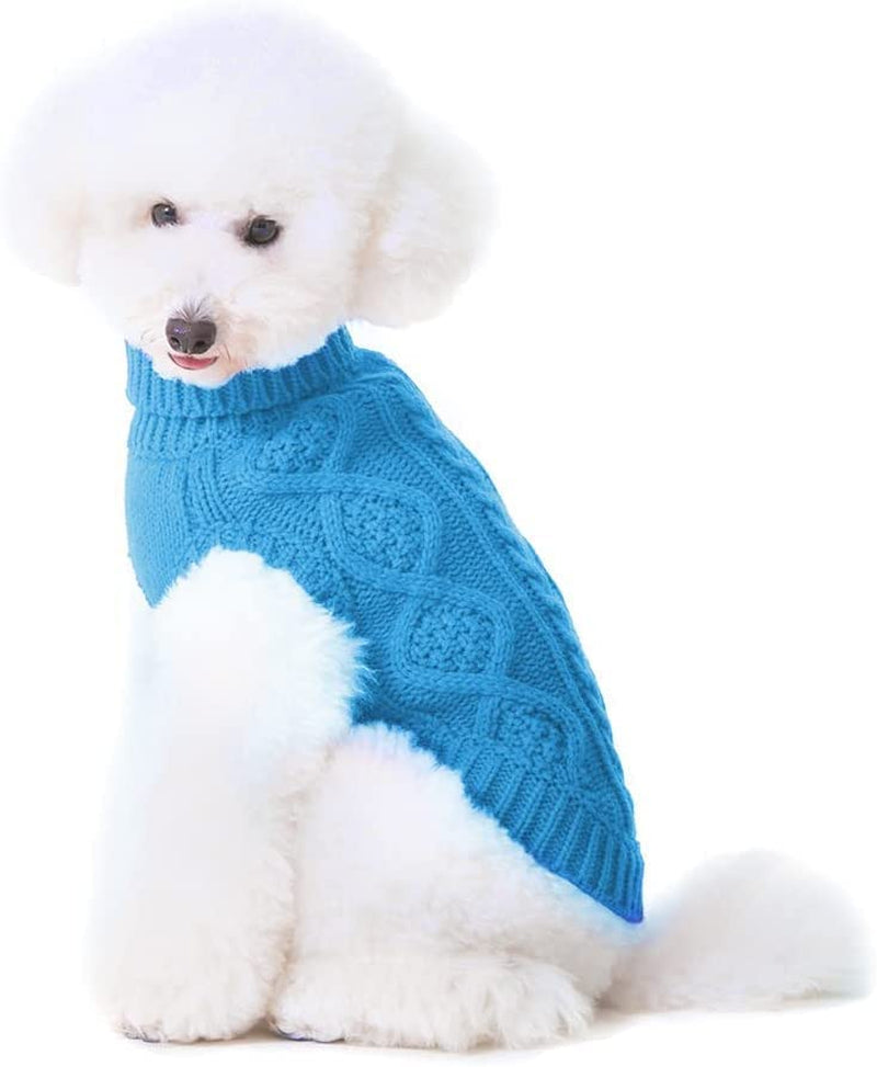 Mihachi Turtleneck Dog Sweater - Winter Coat Apparel Classic Cable Knit Clothes with Leash Hole for Cold Weather, Ideal Gift for Pet in New Year Animals & Pet Supplies > Pet Supplies > Dog Supplies > Dog Apparel Mihachi Sky Blue Small 