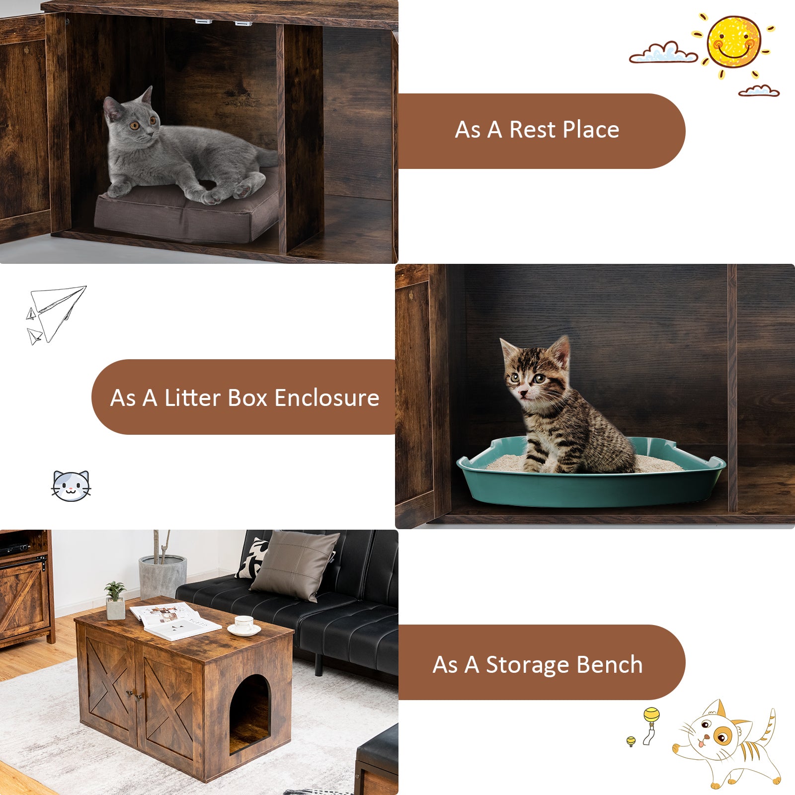 Infans Wooden Cat Litter Box Enclosure Hidden Cabinet Furniture W/ Divider Pet House Animals & Pet Supplies > Pet Supplies > Cat Supplies > Cat Furniture Infans   