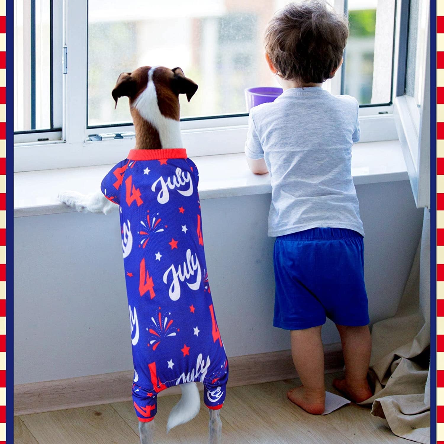 4 Pack Dog Pajamas Holiday Clothes for Dogs Labor Day Patriot Day Dog Shirt Jumpsuit Onesies American Flag Star Outfit Costume Apparel for Dog Puppy Accessories (Flag, Medium) Animals & Pet Supplies > Pet Supplies > Dog Supplies > Dog Apparel Saintrygo   