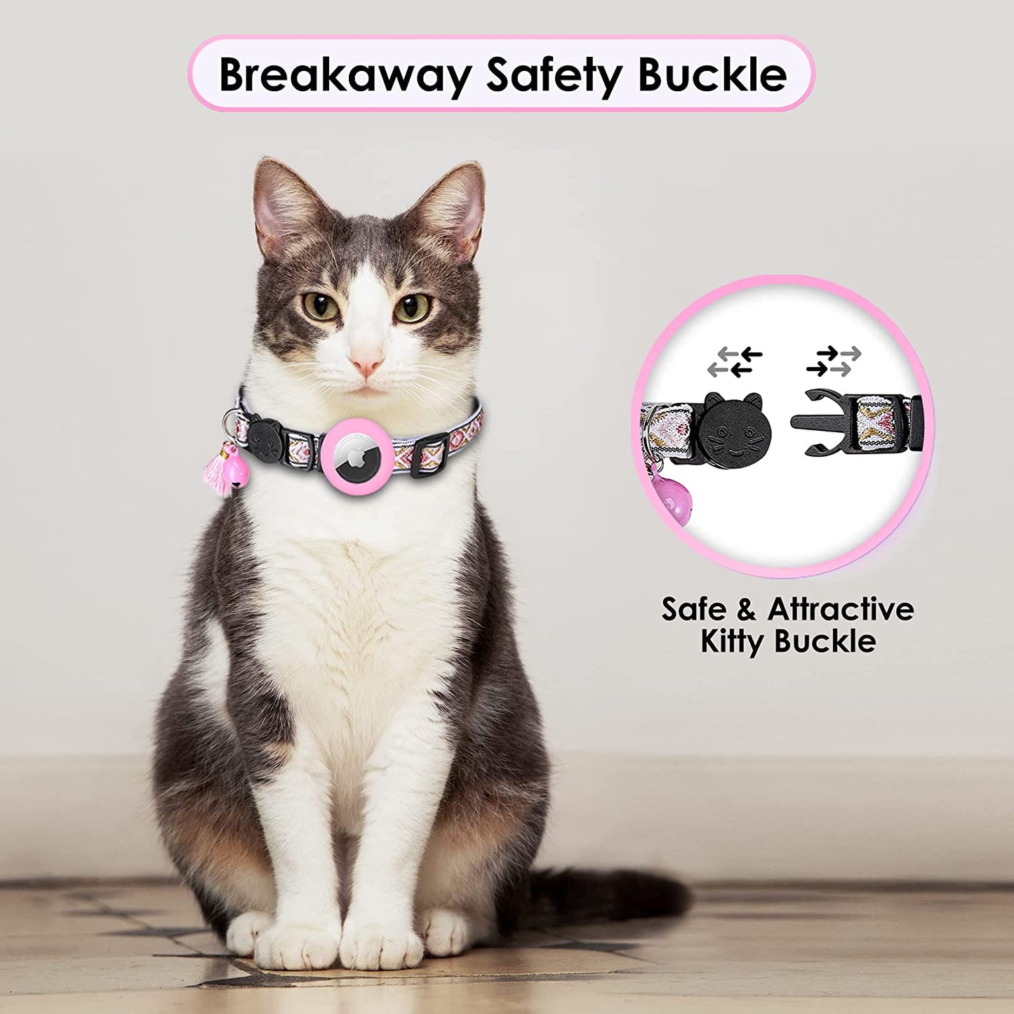 Tom & Spike- Airtag Cat Collar with Bell Adjustable Breakaway Kitten Collars:- Safety Buckle and Silicone Air Tag Holder Case Compatible with Apple Airtag Geometric Pattern Pet Collar Electronics > GPS Accessories > GPS Cases Generic   