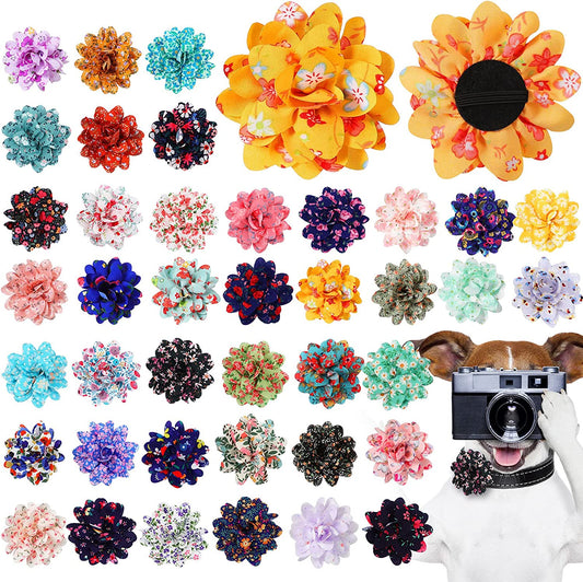 80 Pieces Dog Flowers Dog Collar Flowers Dog Charms Grooming Accessories Collar Set Multi Color Dog Bow Tie Flower for Puppy Dog Cat Collar Attachment Embellishment