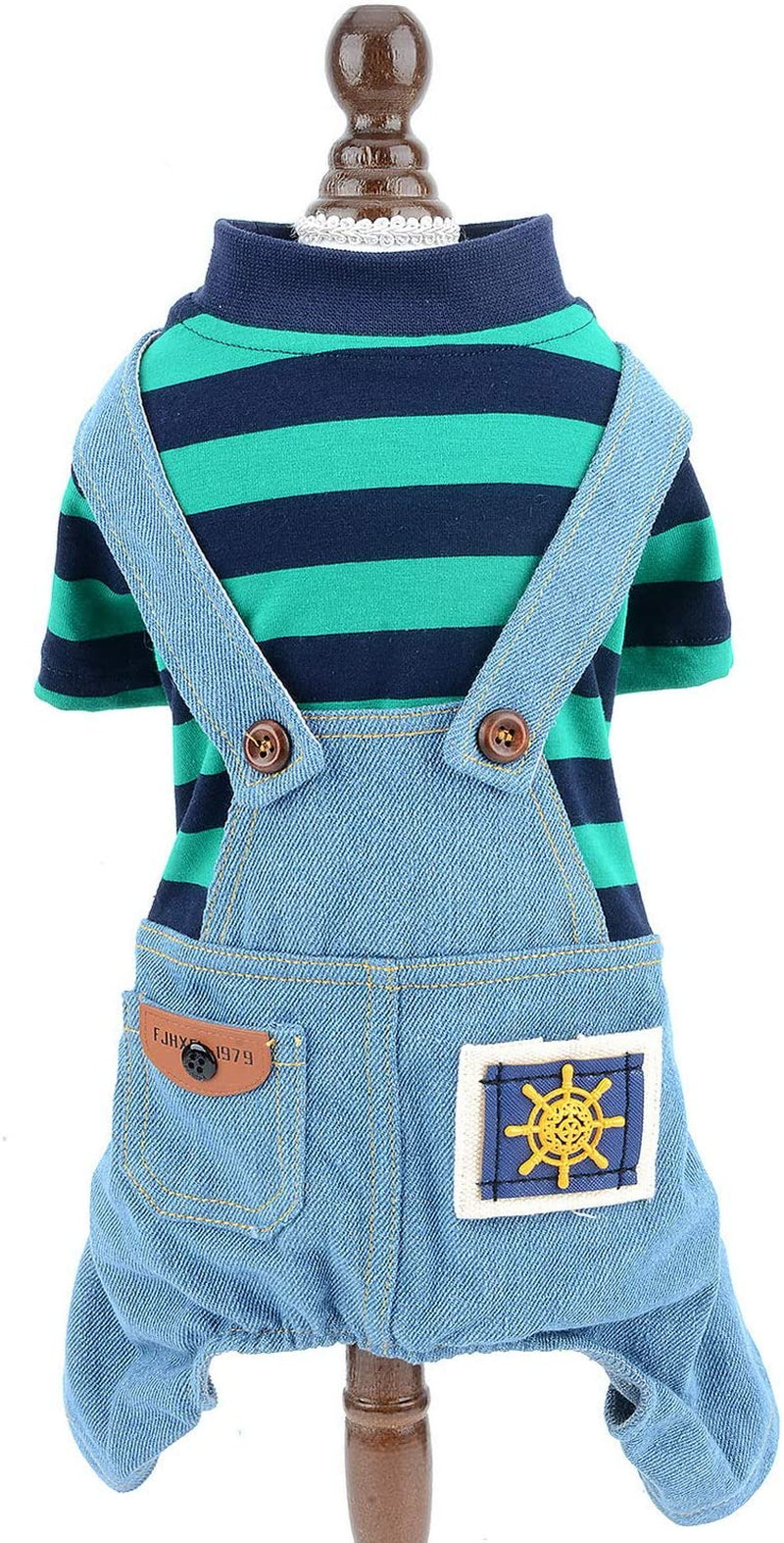 SMALLLEE_LUCKY_STORE Pet Stripe Sweater Shirt Denim Overalls for Small Dogs Cats Boy Girl Tshirt Pants 4 Legged Outfits Puppy Jumpsuit Shih Tzu Pug Clothes,Red,Size L Animals & Pet Supplies > Pet Supplies > Dog Supplies > Dog Apparel SMALLLEE_LUCKY_STORE green XS 