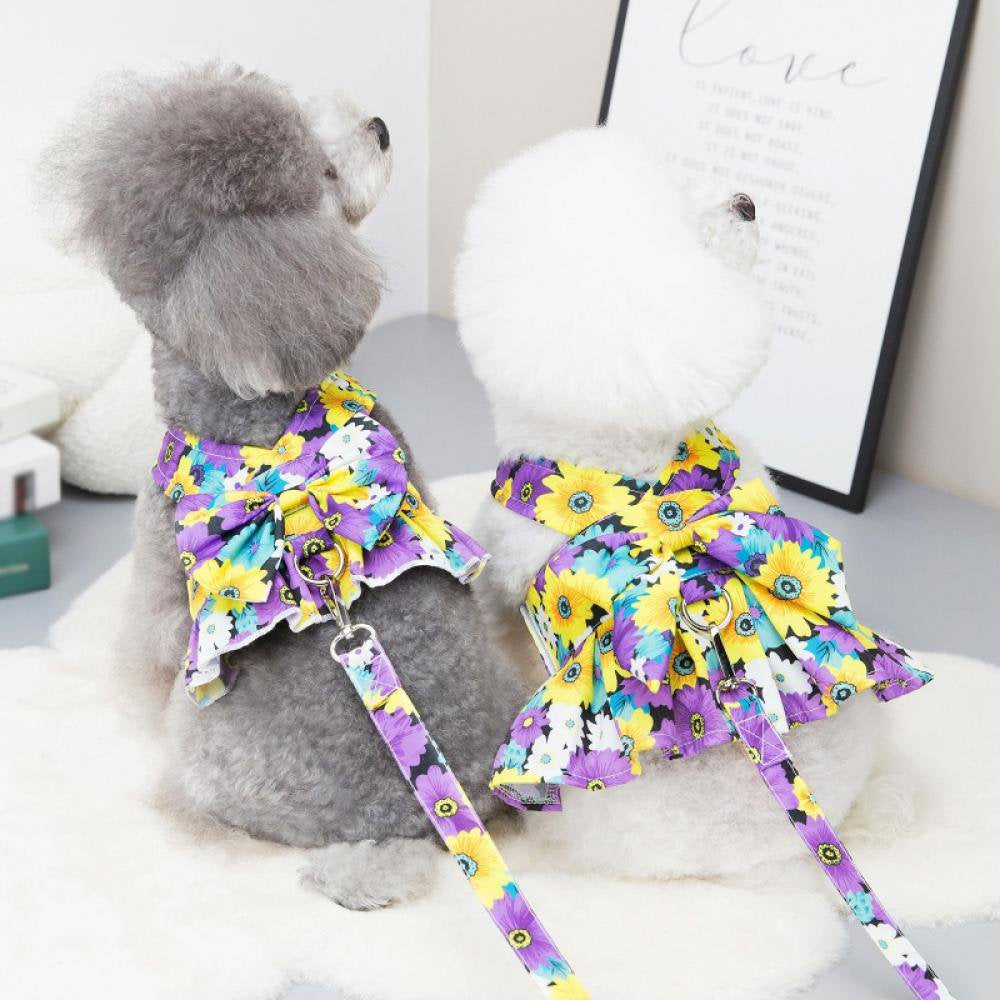 Monfince Dog Harness Dress with Leash Set, Princess Dog Vest for Small Dog Girl, Floral Puppy Dresses with Ring, Pet Clothes Doggie Outfits Cat Apparel, M Animals & Pet Supplies > Pet Supplies > Cat Supplies > Cat Apparel Monfince   