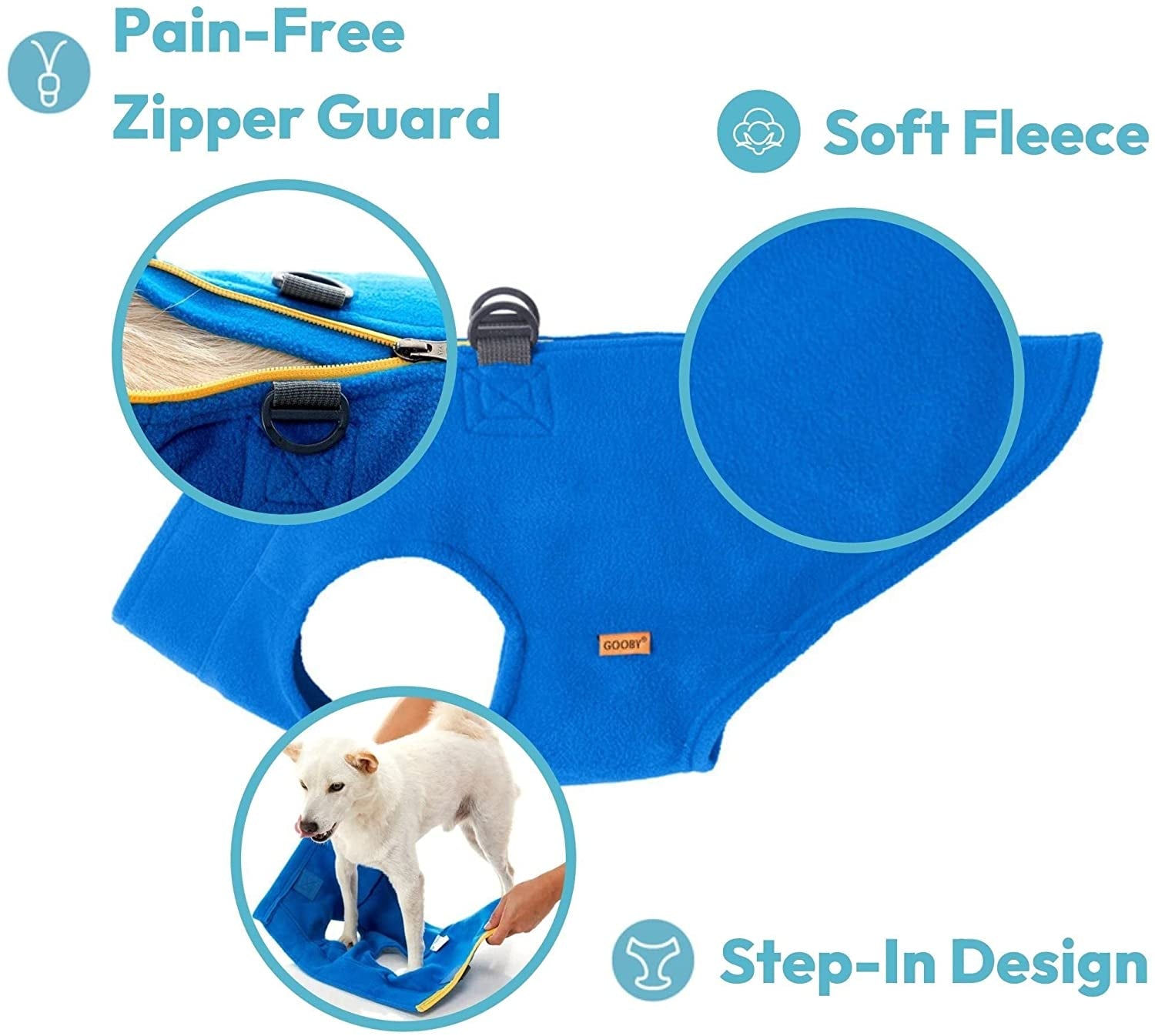 Gooby Zip up Fleece Dog Sweater - Blue, Medium - Warm Pullover Fleece Step-In Dog Jacket with Dual D Ring Leash - Winter Small Dog Sweater - Dog Clothes for Small Dogs Boy and Medium Dogs Animals & Pet Supplies > Pet Supplies > Dog Supplies > Dog Apparel Inafiction USA   