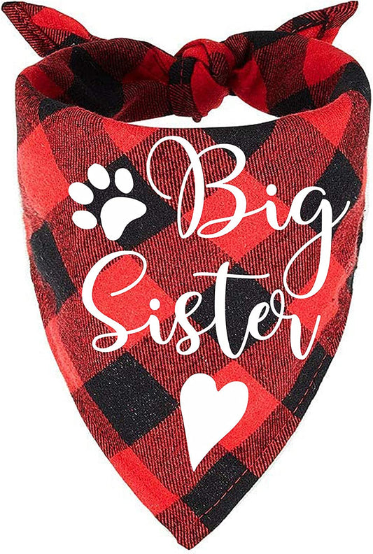 YROVWENQ Family Kitchen Red Plaid Big Sister Pregnancy Announcement Dog Bandana, Gender Reveal Photo Prop Pet Scarf Decorations Accessories, Pet Scarves Dog Lovers Owner Gift Animals & Pet Supplies > Pet Supplies > Dog Supplies > Dog Apparel family Kitchen   