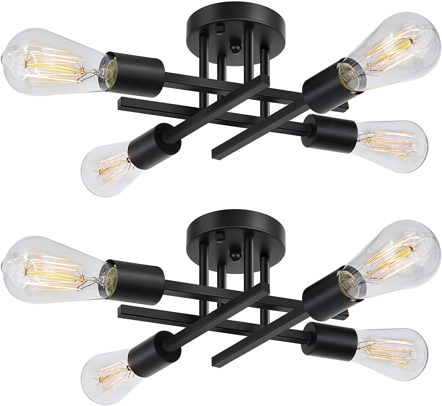 Industrial 4-Light Semi Flush Mount Ceiling Light Fixture, Modern Farmhouse Lighting Matte Black, Rustic Sputnik Chandelier Ceiling Lamp for Kitchen Bedroom Living Room Hallway, Bulbs Not Included Animals & Pet Supplies > Pet Supplies > Dog Supplies > Dog Apparel SunRider Black 2 Count (Pack of 1) 