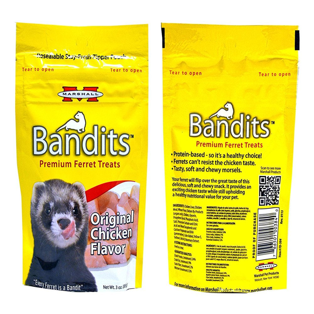 Marshall Bandits Premium Ferret Treats Variety Pack - 5 Flavors Chicken, Raisin, Peanut Butter, Banana, and Meaty Bacon - 3 Ounces Each 5 Total Pouches Animals & Pet Supplies > Pet Supplies > Small Animal Supplies > Small Animal Treats MARSHALL   