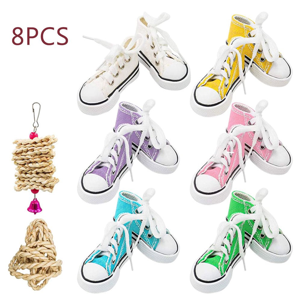 JULYING 8-Pack Bird Cage Toy Parrot Sneakers Hanging Chew Toys Corn Husks Rope for Cockatiel Conure Finch Canary Lovebird Animals & Pet Supplies > Pet Supplies > Bird Supplies > Bird Gyms & Playstands JULYING   