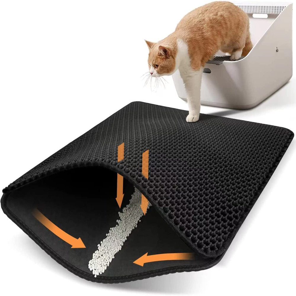 Cat Litter Mat Litter Box Mat Cat Litter Trapping Mat, Kitty Litter Mat with Honeycomb Double Layer Design, Urine and Water Proof Material, Scatter Control, Less Waste,Easy to Clean,Washable