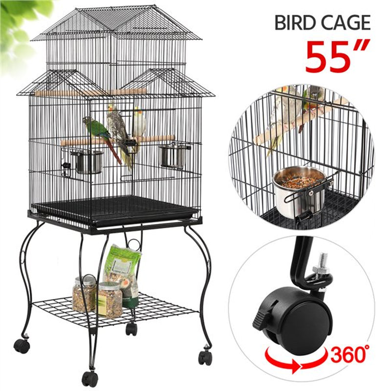 Topeakmart Triple Roof Rolling Bird Cage with Stand Perch, Large, Metal, Black Animals & Pet Supplies > Pet Supplies > Bird Supplies > Bird Cages & Stands Topeakmart   