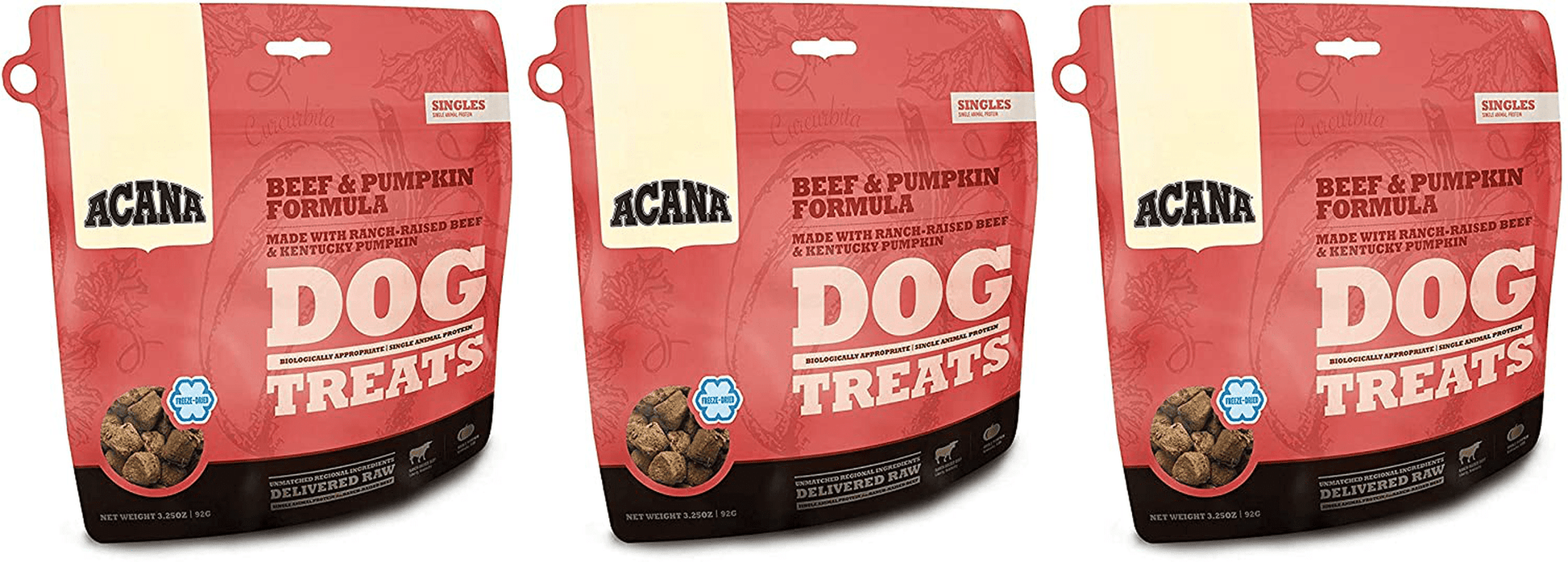 ACANA 3 Pack of Beef and Pumpkin Dog Treats, 3.25 Ounces Each, Freeze-Dried Raw Single-Source Protein Animals & Pet Supplies > Pet Supplies > Dog Supplies > Dog Treats ACANA   