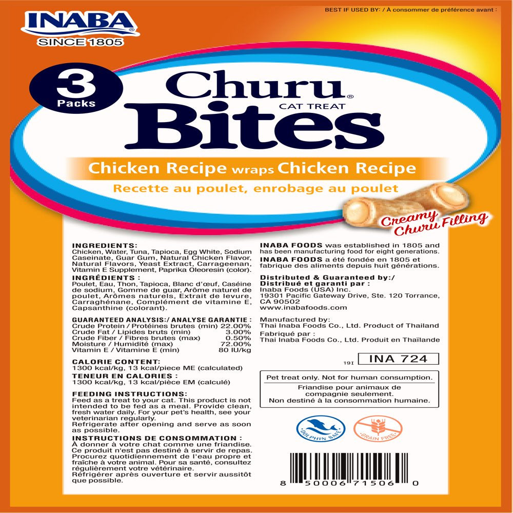 INABA Churu Bites for Cats, Churu Filled Soft Baked Chicken, 0.35 Oz Each Tube, 3 Tubes, Tuna Recipe Animals & Pet Supplies > Pet Supplies > Cat Supplies > Cat Treats Inaba Foods (USA) Inc.   