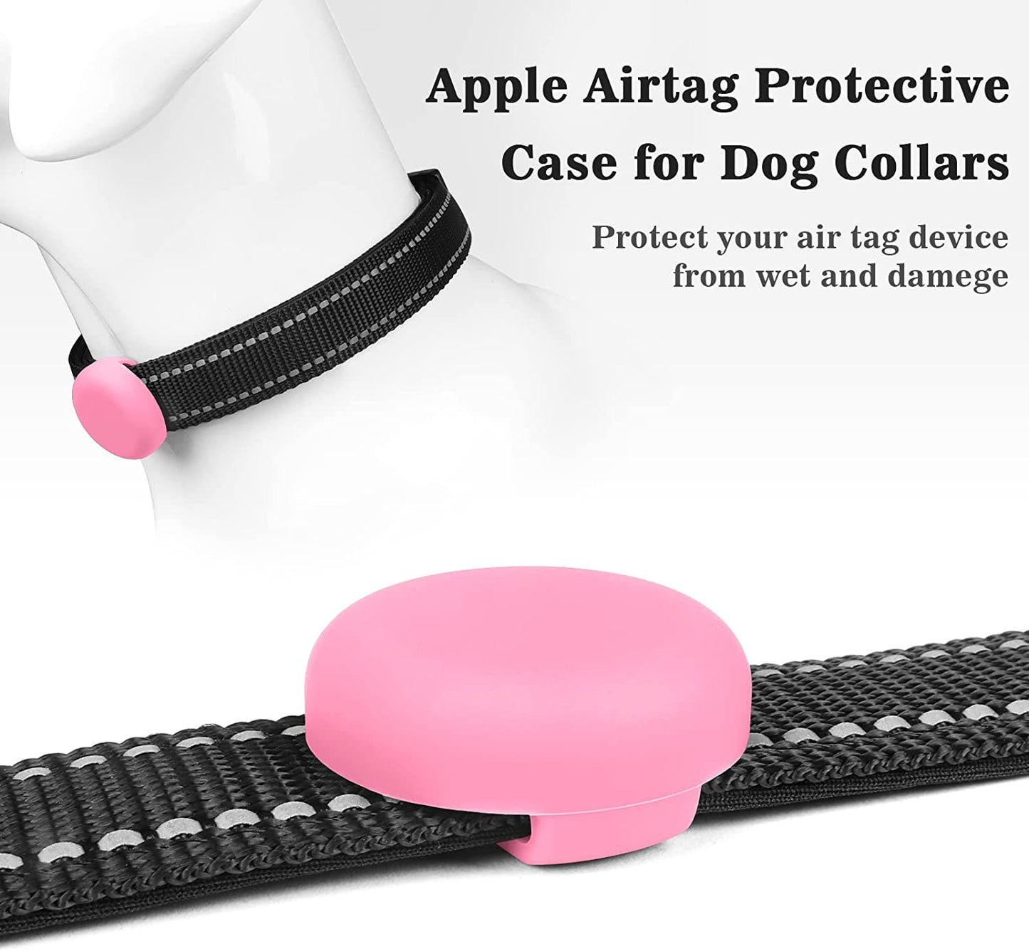 MOOGROU Airtag Dog Collar Holder 2 Pack,Newest Premium Protective Case for Apple Air Tag Tracker,Lightweight Silicone Airtag Case for Cat Collar Pet Loops,Waterproof Airtag.Dog Collar Holder Pink S