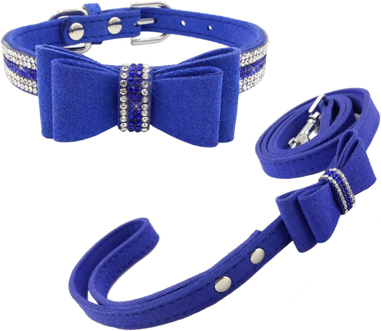 Newtensina Soft Bow Ties Dog Collar and Leash Set Cute Bow Ties Collar with Diamante for Dogs Cats - Black - XS Animals & Pet Supplies > Pet Supplies > Dog Supplies > Dog Apparel Newtensina Blue XS 