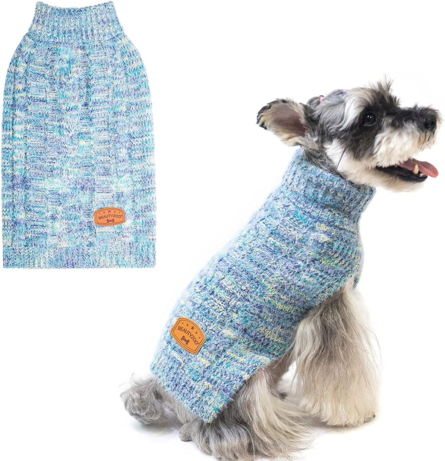 BEAUTYZOO Small Dog Sweater -Turtleneck Pullover Classic Cable Knit Fuzzy Winter Coat Dog Cold Weather Clothes for Small Medium Dogs Puppy Girl Boys(Rainbow Pink, S) Animals & Pet Supplies > Pet Supplies > Dog Supplies > Dog Apparel BEAUTYZOO Cyan Blue Large 