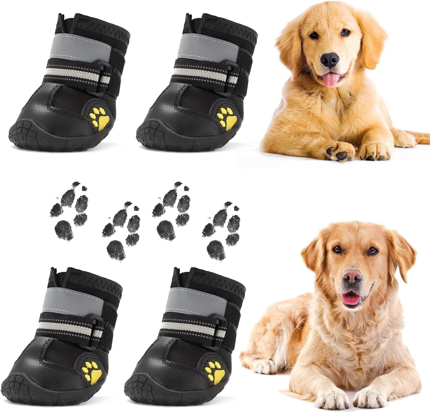 Ace Row Dog Boots | Dog Shoes for Hot Pavement with Anti-Slip Sole | Waterproof and Reflective Dog Rain Boots | Protective and Comfortable Dog Boots for Winter (Black, 5) (HC-SH001) Animals & Pet Supplies > Pet Supplies > Dog Supplies > Dog Apparel Ace Row Black Size 8: (3.3"x3.0")(L*W) For 74-88 lbs 