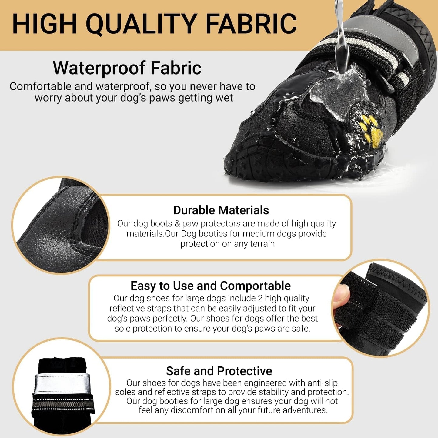 Ace Row Dog Boots | Dog Shoes for Hot Pavement with Anti-Slip Sole | Waterproof and Reflective Dog Rain Boots | Protective and Comfortable Dog Boots for Winter (Black, 5) (HC-SH001) Animals & Pet Supplies > Pet Supplies > Dog Supplies > Dog Apparel Ace Row   