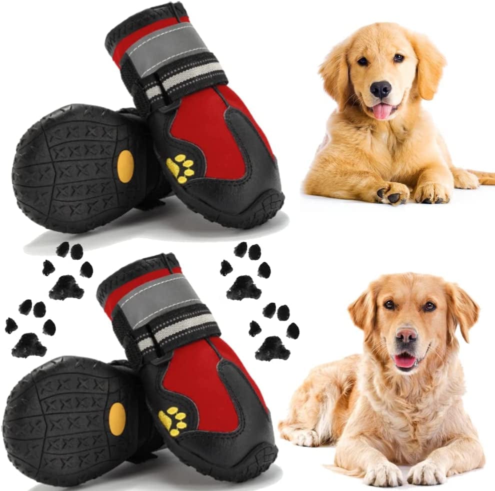 Ace Row Dog Boots | Dog Shoes for Hot Pavement with Anti-Slip Sole | Waterproof and Reflective Dog Rain Boots | Protective and Comfortable Dog Boots for Winter (Black, 5) (HC-SH001) Animals & Pet Supplies > Pet Supplies > Dog Supplies > Dog Apparel Ace Row Red Size 2: (2.4"x1.8")(L*W) For 18-27 lbs 