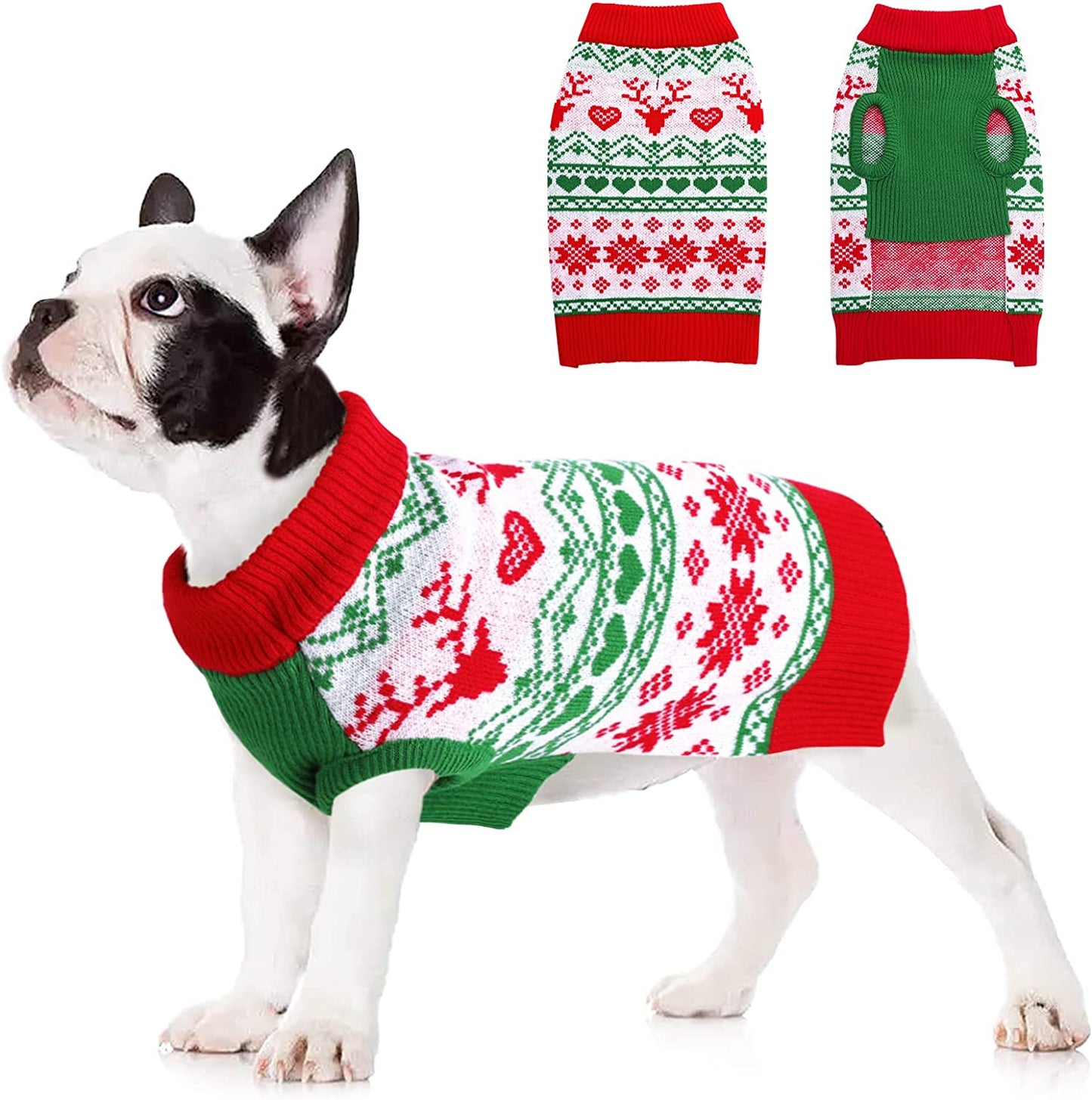 MORVIGIVE Christmas Dog Sweaters Turtleneck Pullover, Soft Warm Puppy Jumper Cat Knit with Reindeer Snowflake, Winter Pet Xmas Holiday Sweatshirts Cold Weather Knitwear Clothes for Small Medium Dogs Animals & Pet Supplies > Pet Supplies > Dog Supplies > Dog Apparel MORVIGIVE Green X-Small 