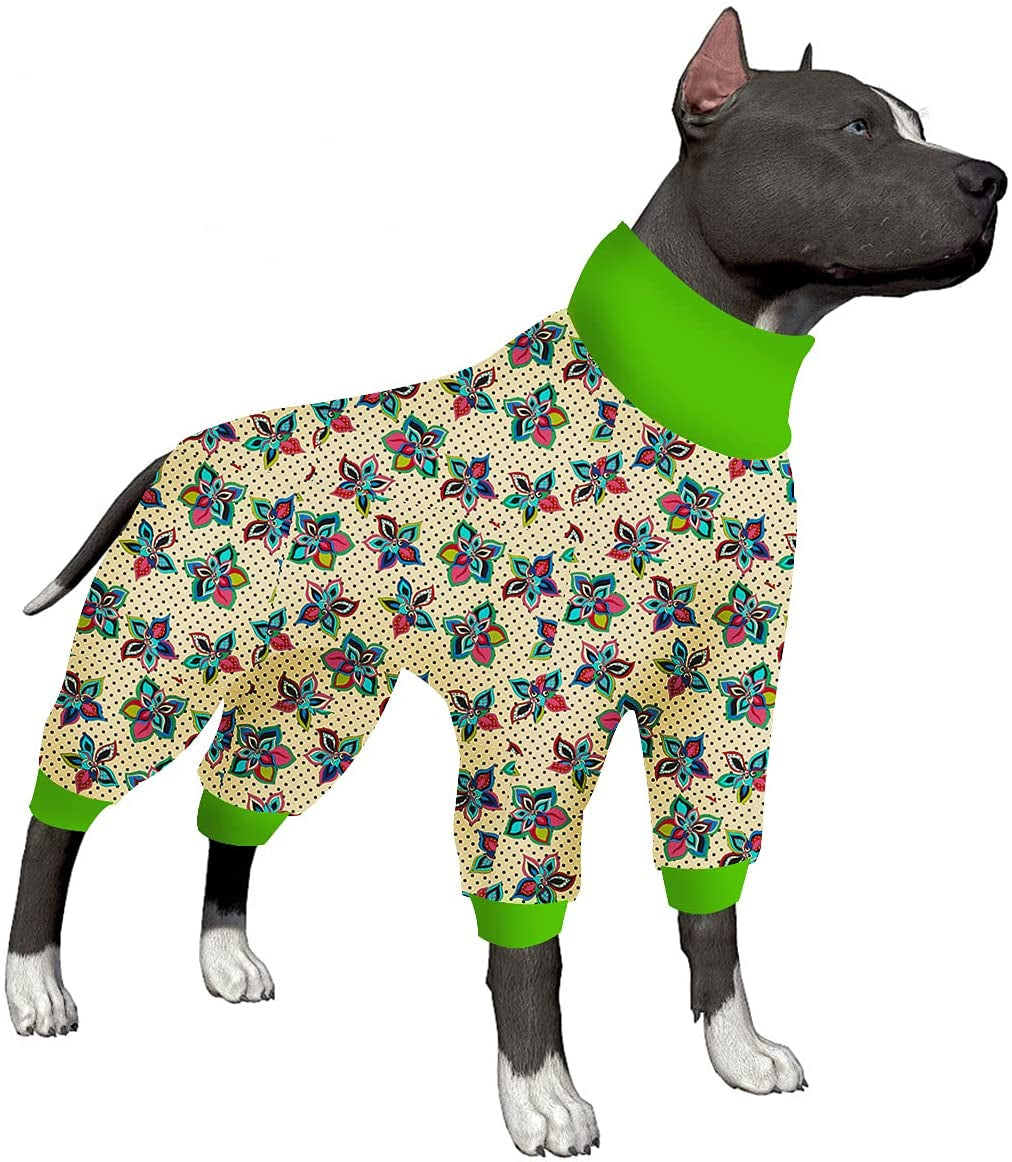 Lovinpet Onesies for Medium Dog, Dog Pajamas after Surgery, Full Coverage Dog Jumpsuit as Base Clothes under Dog Sweaters, Anti- Shedding Elastic Fabric, Colorful Flowers Prints Jammies for Large Dogs Animals & Pet Supplies > Pet Supplies > Dog Supplies > Dog Apparel LovinPet Flowers Green XX-Large 