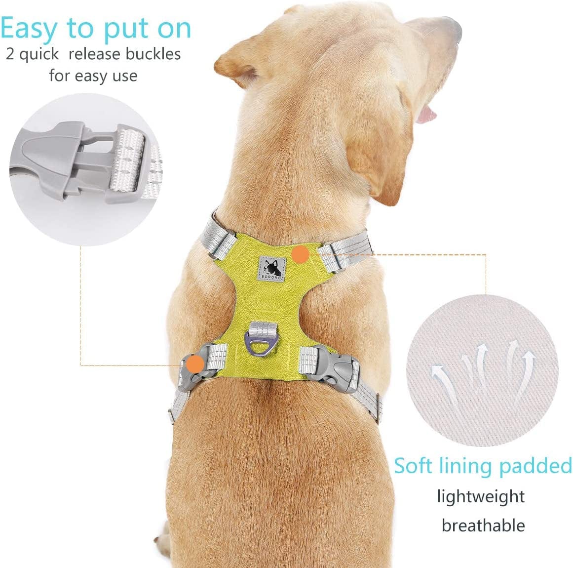 ACKERPET No Pull Dog Harness, Reflective Small Puppy Harness, Adjustable Pet Vest with Metal D Ring, Easy Walk Dog Vest Harness for Small Medium Large Dogs, Comfort Fit No Choke (XL, Yellow) Animals & Pet Supplies > Pet Supplies > Dog Supplies > Dog Apparel BORORO   