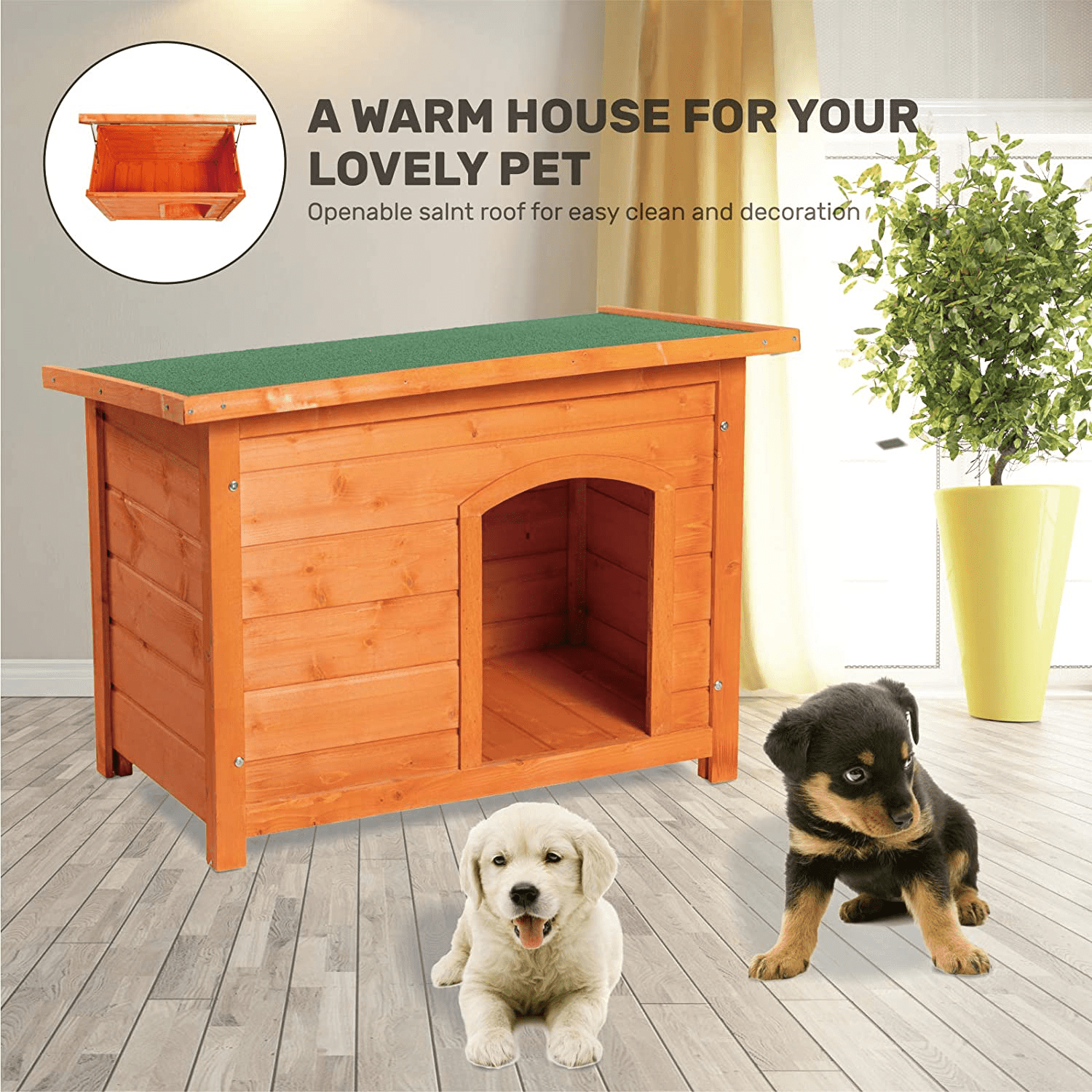Aclumsy Small Dog House with Door, Wooden Indoor Outdoor Pet House Waterproof Pet House with Removable Roof, Shelter for Small Pets,Dog,Cat