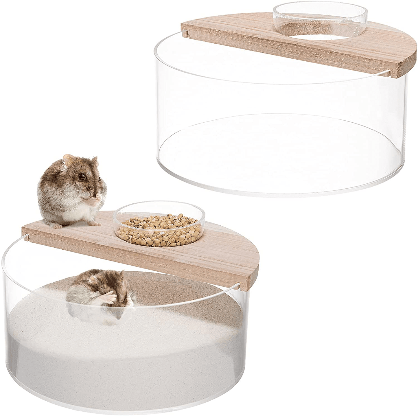 Acrylic Small Pets Sand Bath Box with Tiny Pet Bowl- Assemble Hamster Shower & Digging Sand Bathtub Rat Hamster Hideout Sand Bath Container for Lemming Chinchilla Gerbil Little Animal Animals & Pet Supplies > Pet Supplies > Small Animal Supplies > Small Animal Habitat Accessories Biggun   