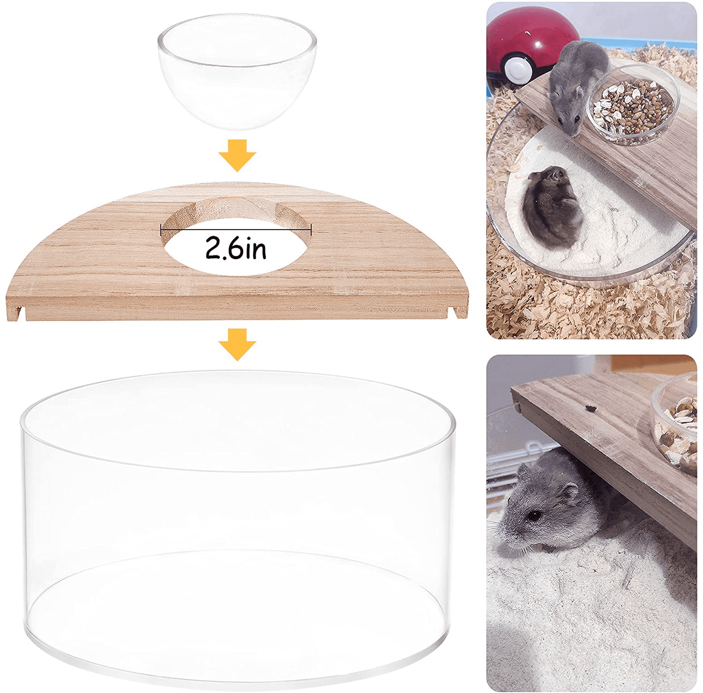 Acrylic Small Pets Sand Bath Box with Tiny Pet Bowl- Assemble Hamster Shower & Digging Sand Bathtub Rat Hamster Hideout Sand Bath Container for Lemming Chinchilla Gerbil Little Animal Animals & Pet Supplies > Pet Supplies > Small Animal Supplies > Small Animal Habitat Accessories Biggun   