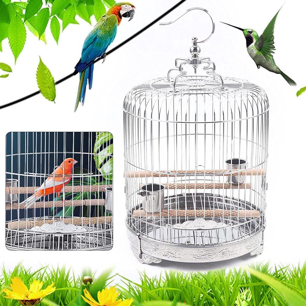 Miumaoev Large Stainless Steel Parakeet Bird Cage, 15.74 Inch Height Hanging Parrot Bird Cages with Stand for Cockatiels African Grey Quaker Parakeets Conures Pigeons Flight Perches Bird Cage Animals & Pet Supplies > Pet Supplies > Bird Supplies > Bird Cages & Stands Miumaeov   