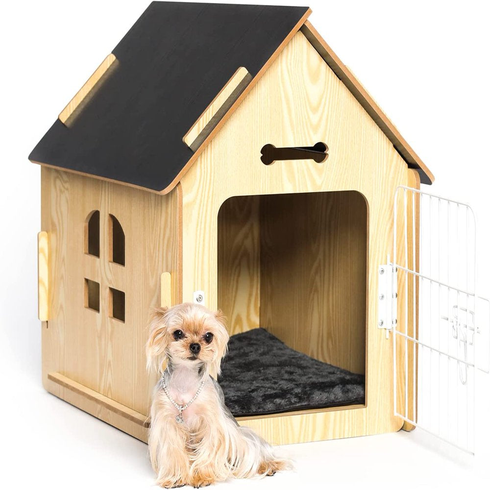 Rypetmia Wooden Dog House with Roof Dogs Indoor and Outdoor Use for Small Medium Dog Cat, Dog Kennel for Playing and Resting, Brown