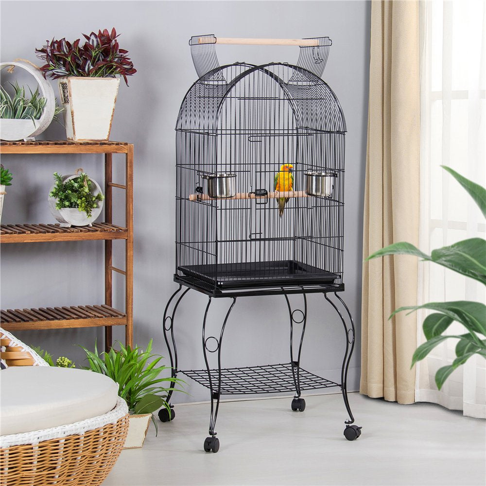 Topeakmart 59'' H Open Top Metal Bird Cage Rolling Parrot Cage with Stand for Small Birds Parakeet Lovebirds Cockatiel Canary Black Animals & Pet Supplies > Pet Supplies > Bird Supplies > Bird Cages & Stands Topeakmart   