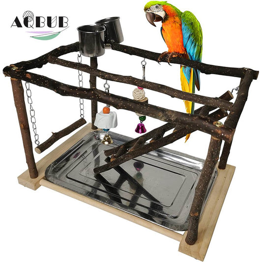 Parrot Game Rack Bird Play Gym Parrot Playground Wooden Perch Climbing Swing Ladder Chew Toy Feeding Cup Fitness Center Parrot Couple Animals & Pet Supplies > Pet Supplies > Bird Supplies > Bird Ladders & Perches KOL PET   