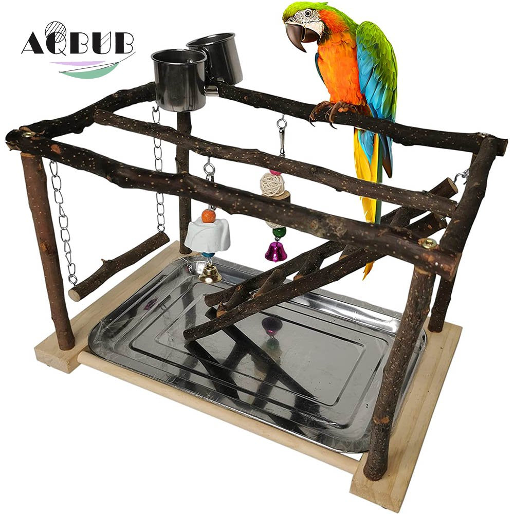 Parrot Game Rack Bird Play Gym Parrot Playground Wooden Perch Climbing Swing Ladder Chew Toy Feeding Cup Fitness Center Parrot Couple