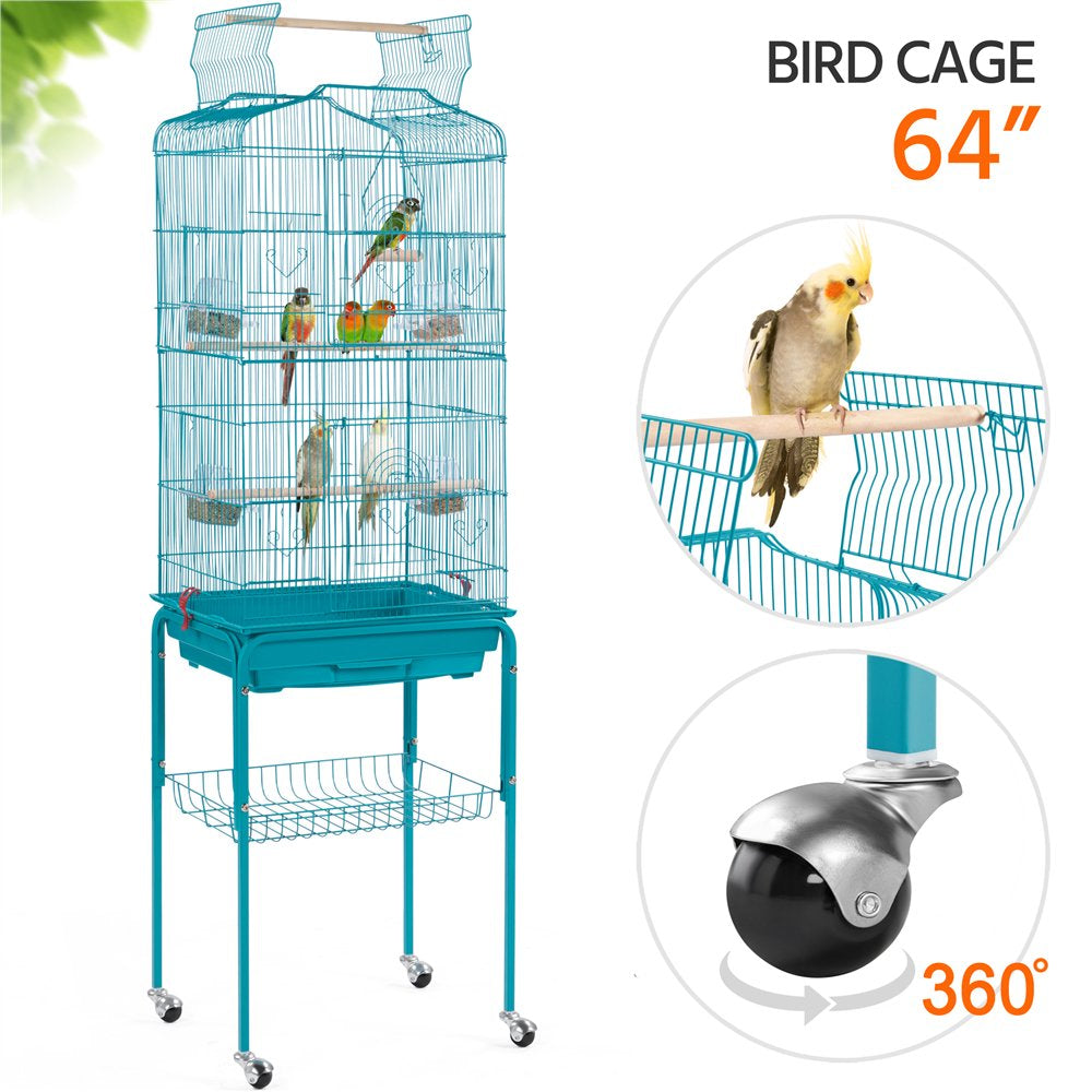 Smilemart 64" Open Top Metal Bird Cage with Detachable Rolling Stand, Teal Blue Animals & Pet Supplies > Pet Supplies > Bird Supplies > Bird Cages & Stands SmileMart   