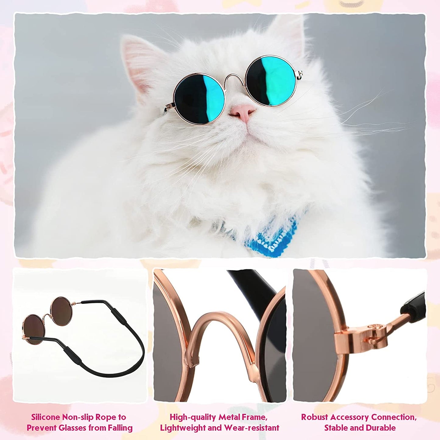 8 Pcs Pet Dog Cat Costume Dog Neck Tie and Dog Sunglasses for Small Dog Cat round Metal Cat Classic Retro Sunglasses Cat Tie Pet Costume Tuxedo Necktie Collar Puppy Grooming Accessories Cosplay Party Animals & Pet Supplies > Pet Supplies > Dog Supplies > Dog Apparel Weewooday   