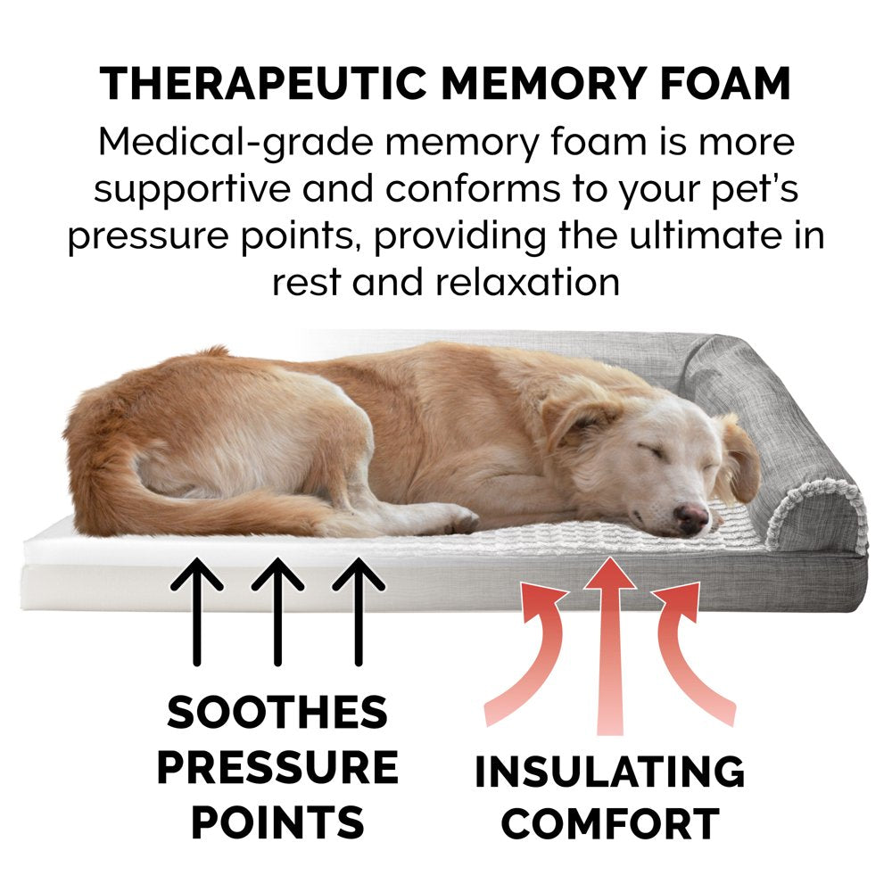 Furhaven Pet Products | Memory Foam Luxe Fur & Performance Linen Sofa-Style Couch Pet Bed for Dogs & Cats, Charcoal, Jumbo Plus Animals & Pet Supplies > Pet Supplies > Cat Supplies > Cat Beds FurHaven Pet   