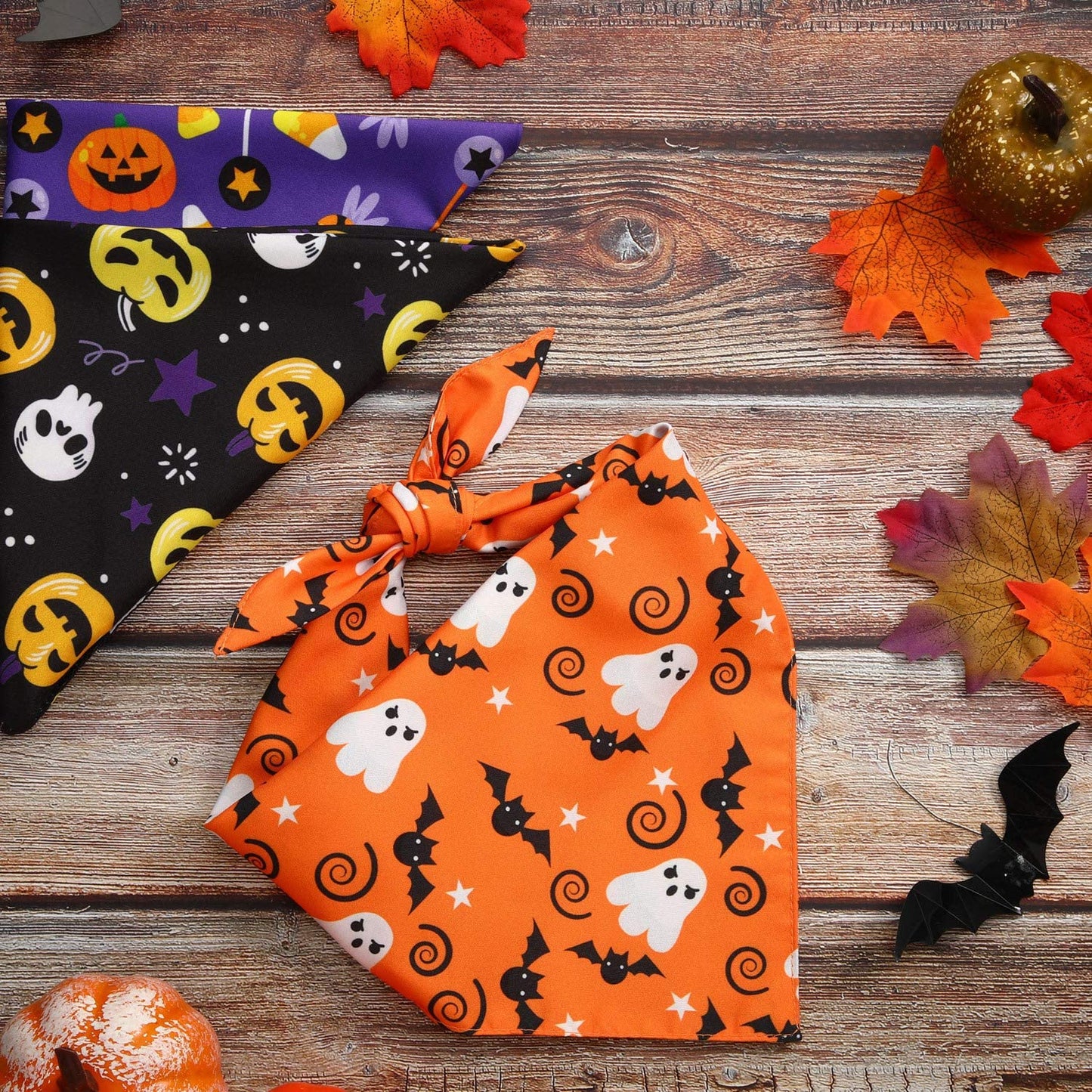 Weewooday 3 Pieces Halloween Dog Bandanas Reversible Dog Scarf Washable Triangle Pet Bibs Soft Pet Neckerchief Including Pumpkin Ghost Candy Bat Pattern Animals & Pet Supplies > Pet Supplies > Dog Supplies > Dog Apparel Weewooday   