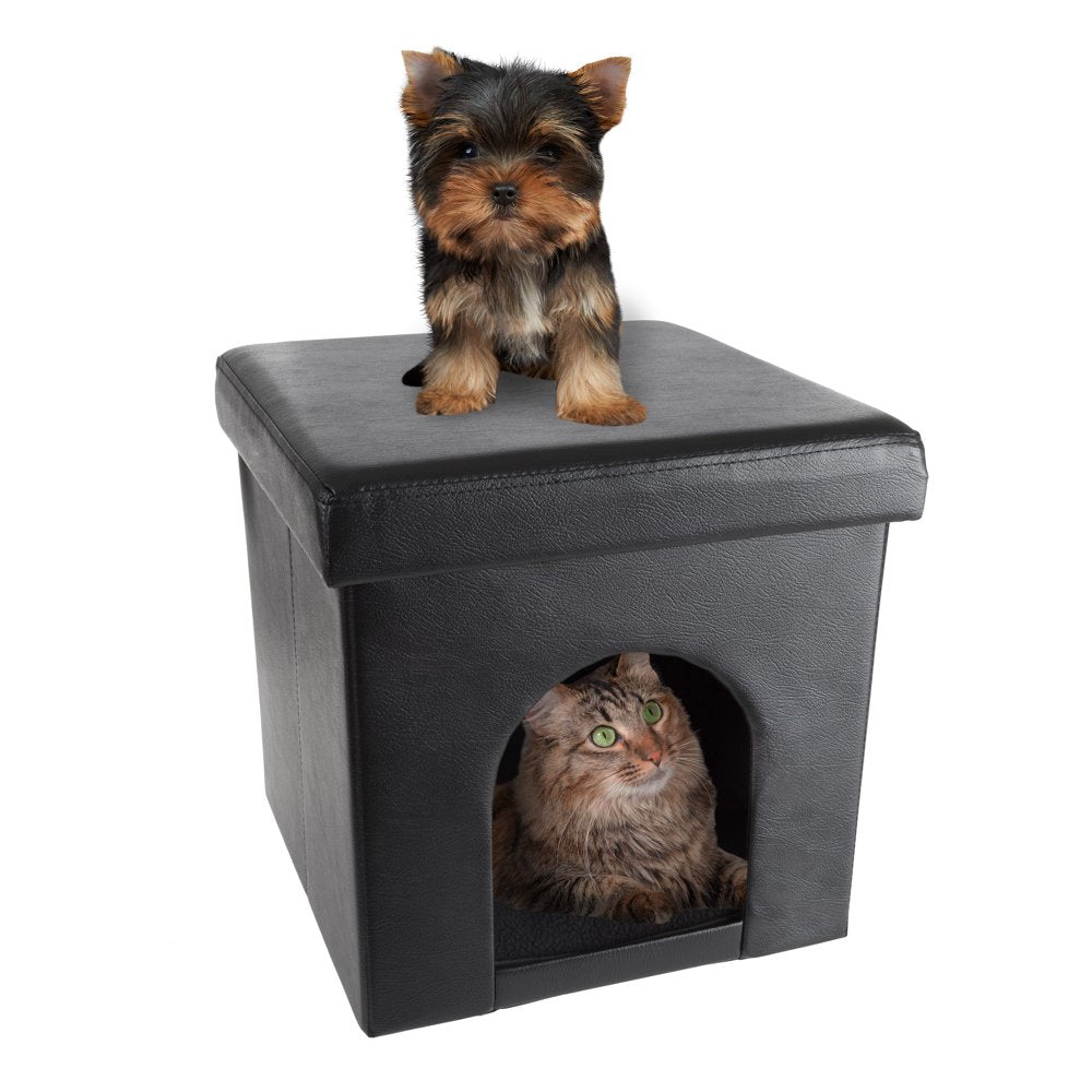 Pet House Ottoman - Collapsible Multipurpose Small Dog or Cat Bed Cube and Footrest with Cushion Top and Interior Pillow by PETMAKER (Microsuede Tan) Animals & Pet Supplies > Pet Supplies > Cat Supplies > Cat Beds Trademark Global, LLC. Black  