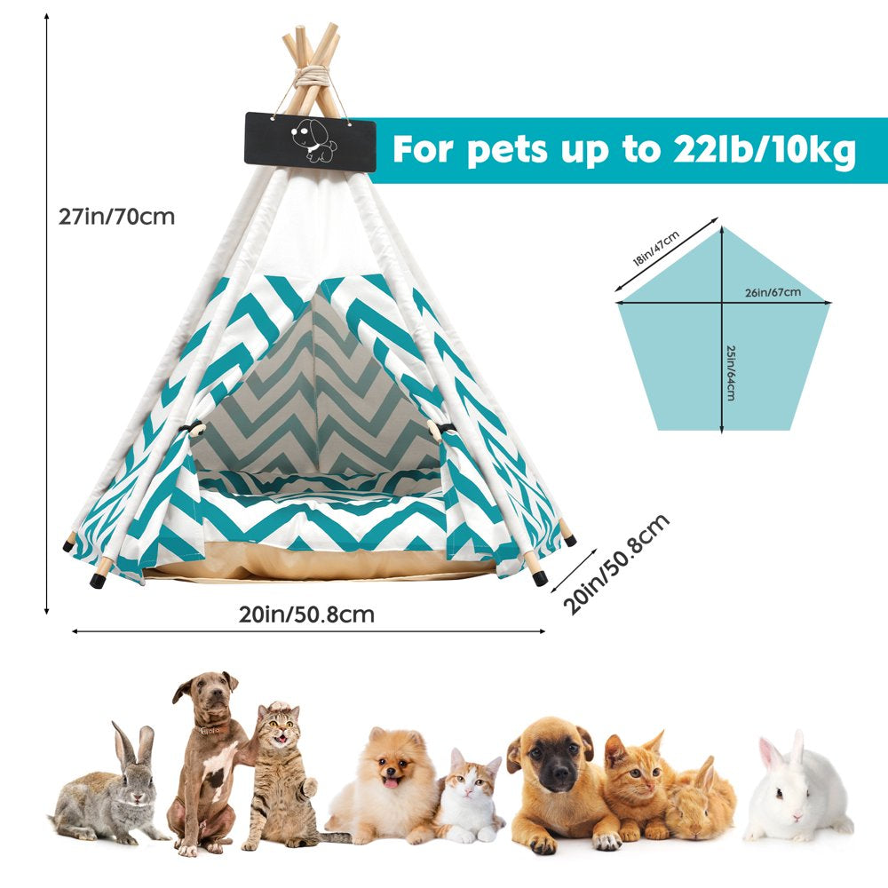 Pet Teepee Pet Tent for Dogs Puppy Cat Bed White Canvas Dog Cute House Pet Teepee with Cushion 24Inch Indoor Outdoor (Green) Animals & Pet Supplies > Pet Supplies > Dog Supplies > Dog Houses Ealing   